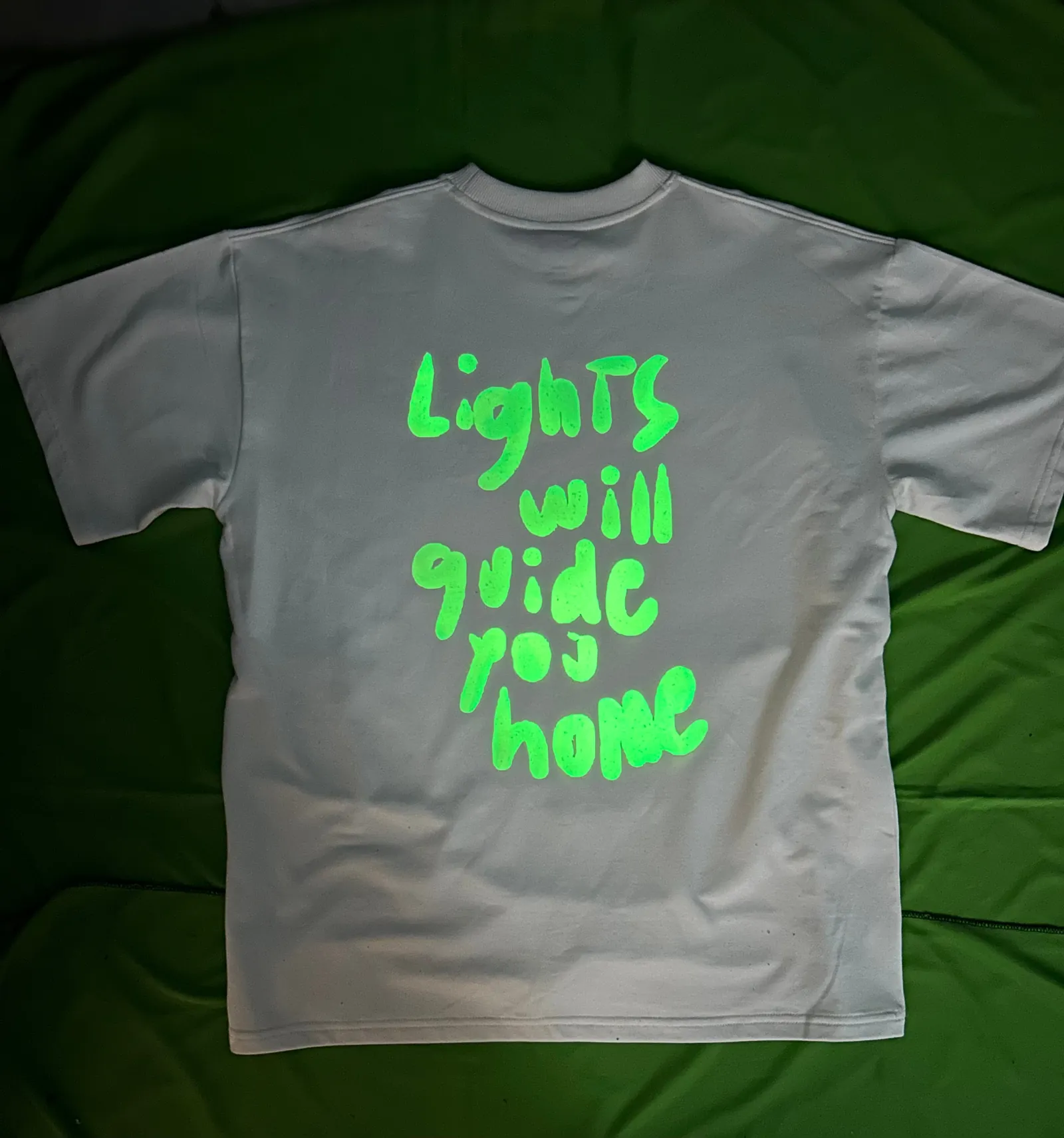 Coldplay Lights will guide you French Terry Cotton Glow in dark T-Shirt White