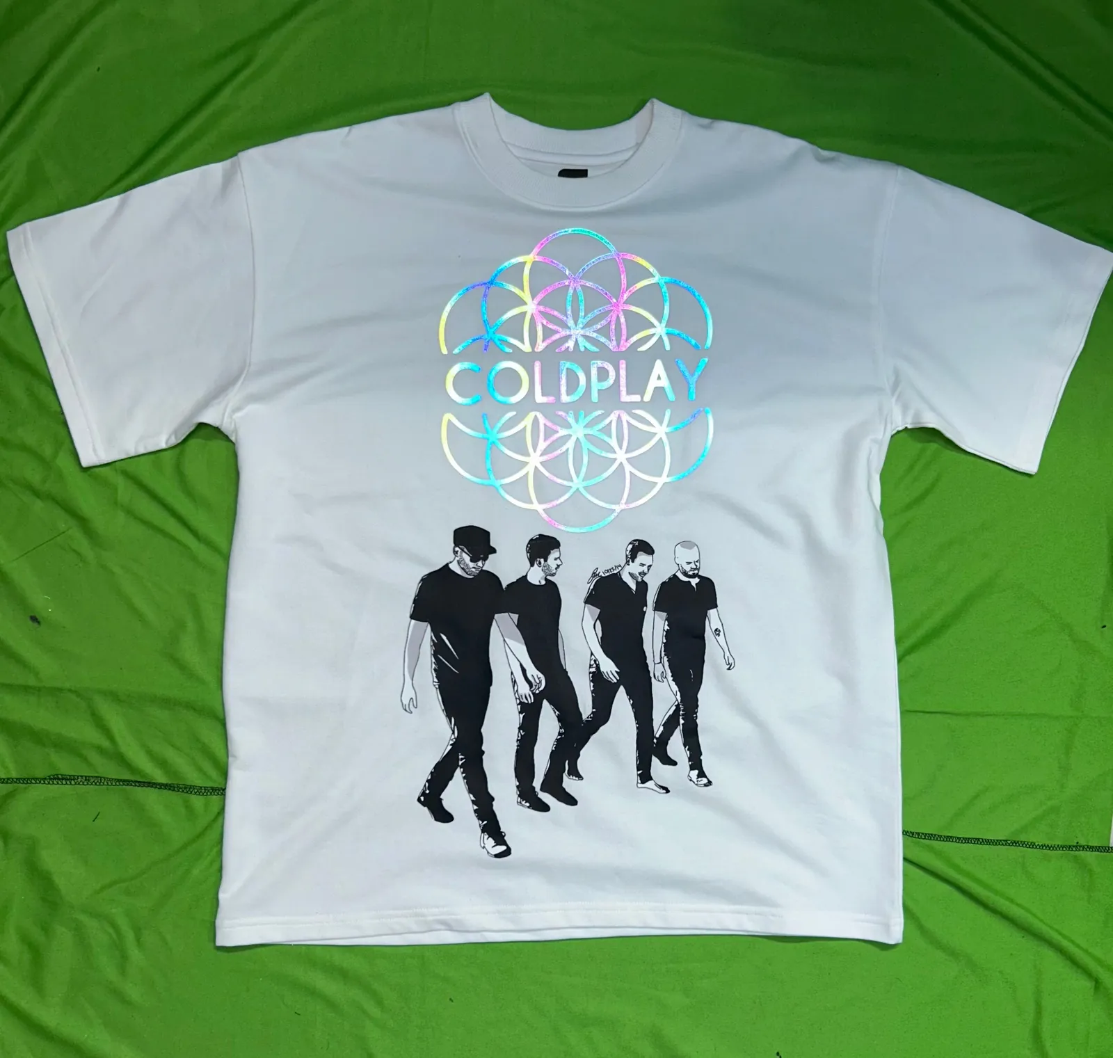 Coldplay Glow In Dark Oversized T-Shirt Rainbow 4 Men Walking