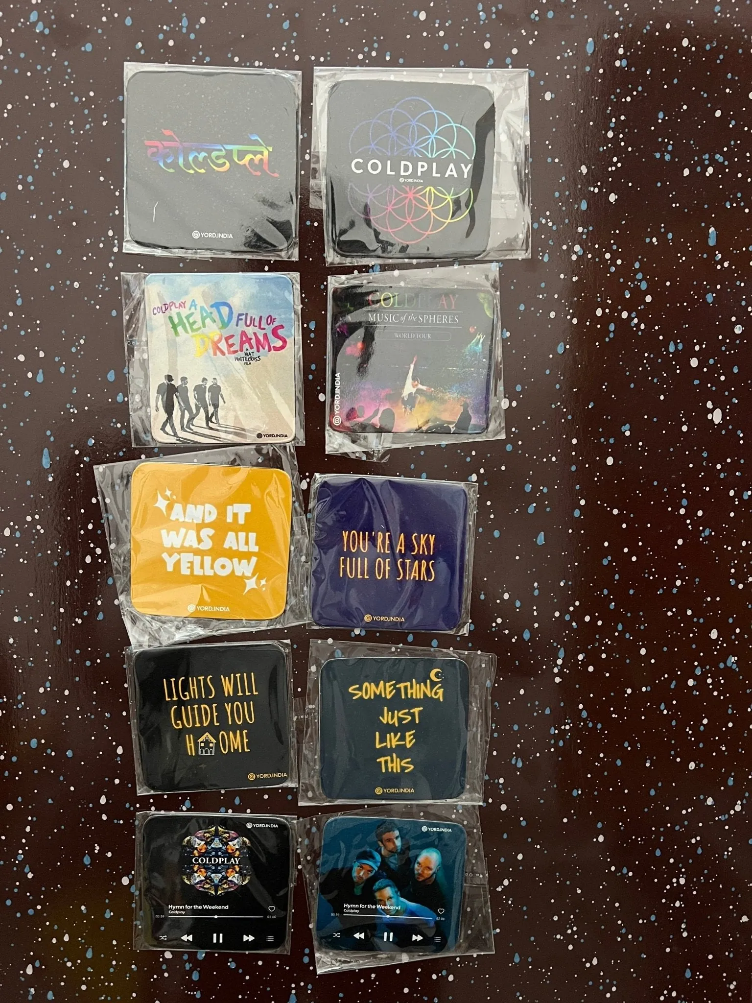 ['Coldplay India tour fridge magnets pack of 10. 0.7mm thickness, 7x7cm square shaped by YORD (Refrigerator Magnets) - photo 1 of 11', 'Coldplay India tour fridge magnets pack of 10. 0.7mm thickness, 7x7cm square shaped by YORD (Refrigerator Magnets) - photo 2 of 11', 'Coldplay India tour fridge magnets pack of 10. 0.7mm thickness, 7x7cm square shaped by YORD (Refrigerator Magnets) - photo 3 of 11', 'Coldplay India tour fridge magnets pack of 10. 0.7mm thickness, 7x7cm square shaped by YORD (Refrigerator Ma