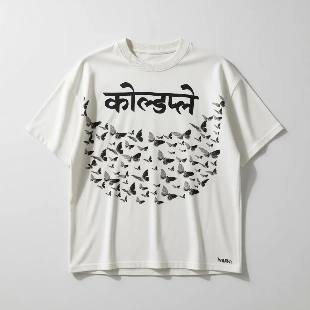 Premium Coldplay Devanagari Butterfly Oversized Long Sleeve T-Shirt - Luxury Concert Collection - alternate view