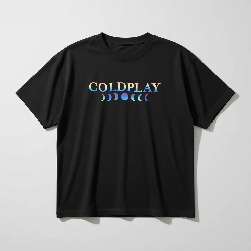 Premium Coldplay Moon Phases Rainbow Reflector T-Shirt - Luxury Oversized Concert Edition - alternate view