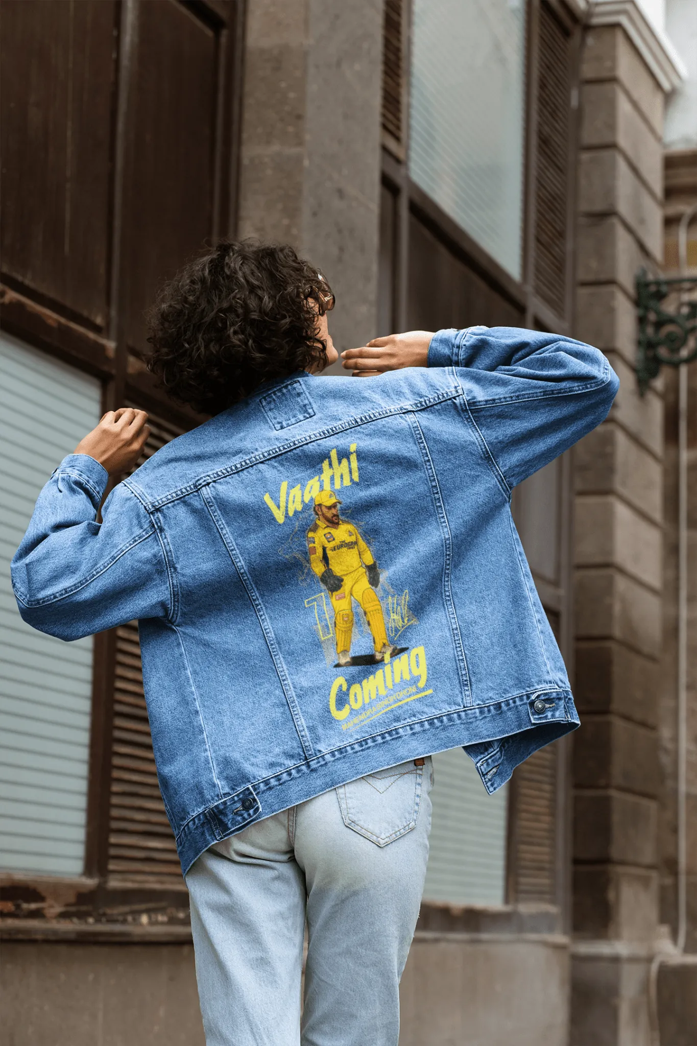 Premium CSK M S Dhoni Tribute Denim Jacket - Limited Edition - alternate view