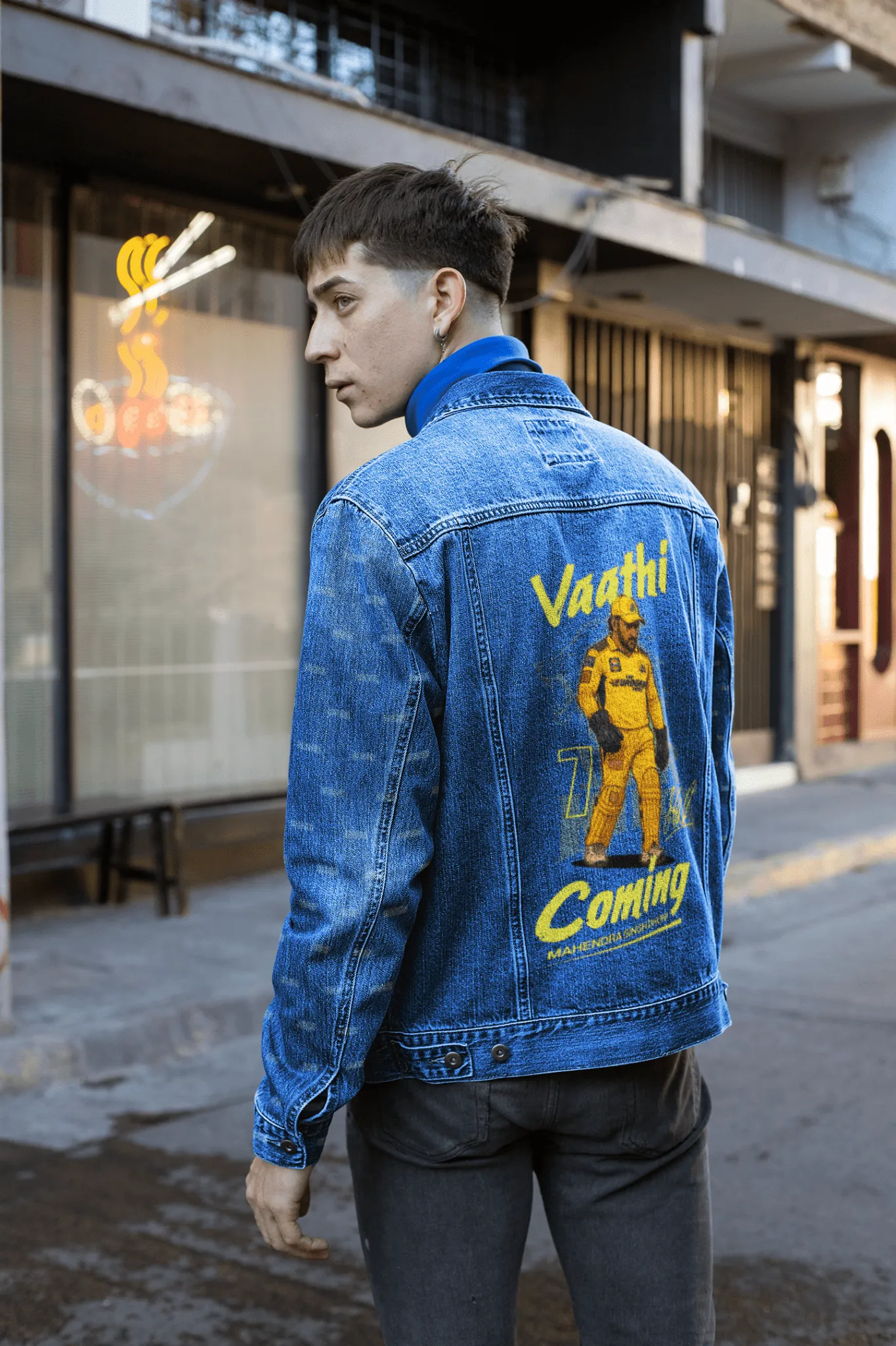 ['Premium CSK M S Dhoni Tribute Denim Jacket - Limited Edition by YORD (Denim) - photo 1 of 8', 'Premium CSK M S Dhoni Tribute Denim Jacket - Limited Edition by YORD (Denim) - photo 2 of 8', 'Premium CSK M S Dhoni Tribute Denim Jacket - Limited Edition by YORD (Denim) - photo 3 of 8', 'Premium CSK M S Dhoni Tribute Denim Jacket - Limited Edition by YORD (Denim) - photo 4 of 8', 'Premium CSK M S Dhoni Tribute Denim Jacket - Limited Edition by YORD (Denim) - photo 5 of 8', 'Premium CSK M S Dhoni Tribute Denim