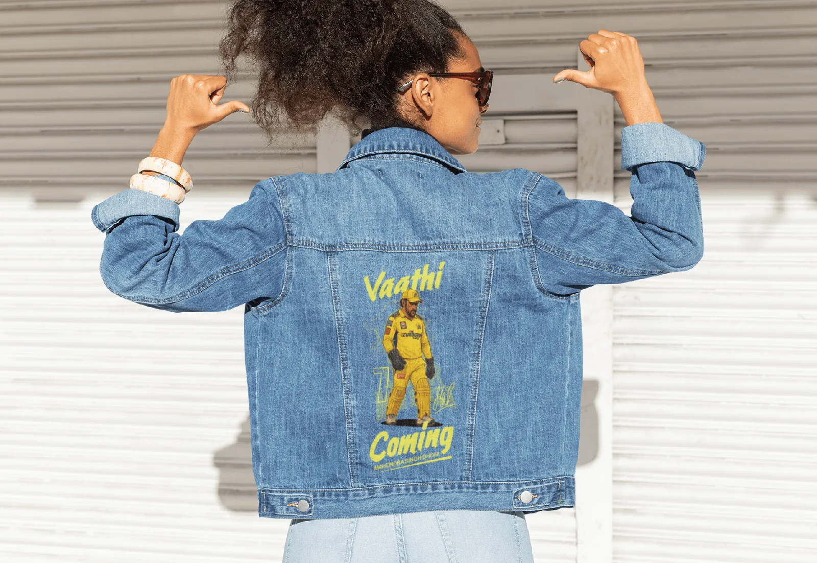 ['Premium CSK M S Dhoni Tribute Denim Jacket - Limited Edition by YORD (Denim) - photo 1 of 8', 'Premium CSK M S Dhoni Tribute Denim Jacket - Limited Edition by YORD (Denim) - photo 2 of 8', 'Premium CSK M S Dhoni Tribute Denim Jacket - Limited Edition by YORD (Denim) - photo 3 of 8', 'Premium CSK M S Dhoni Tribute Denim Jacket - Limited Edition by YORD (Denim) - photo 4 of 8', 'Premium CSK M S Dhoni Tribute Denim Jacket - Limited Edition by YORD (Denim) - photo 5 of 8', 'Premium CSK M S Dhoni Tribute Denim