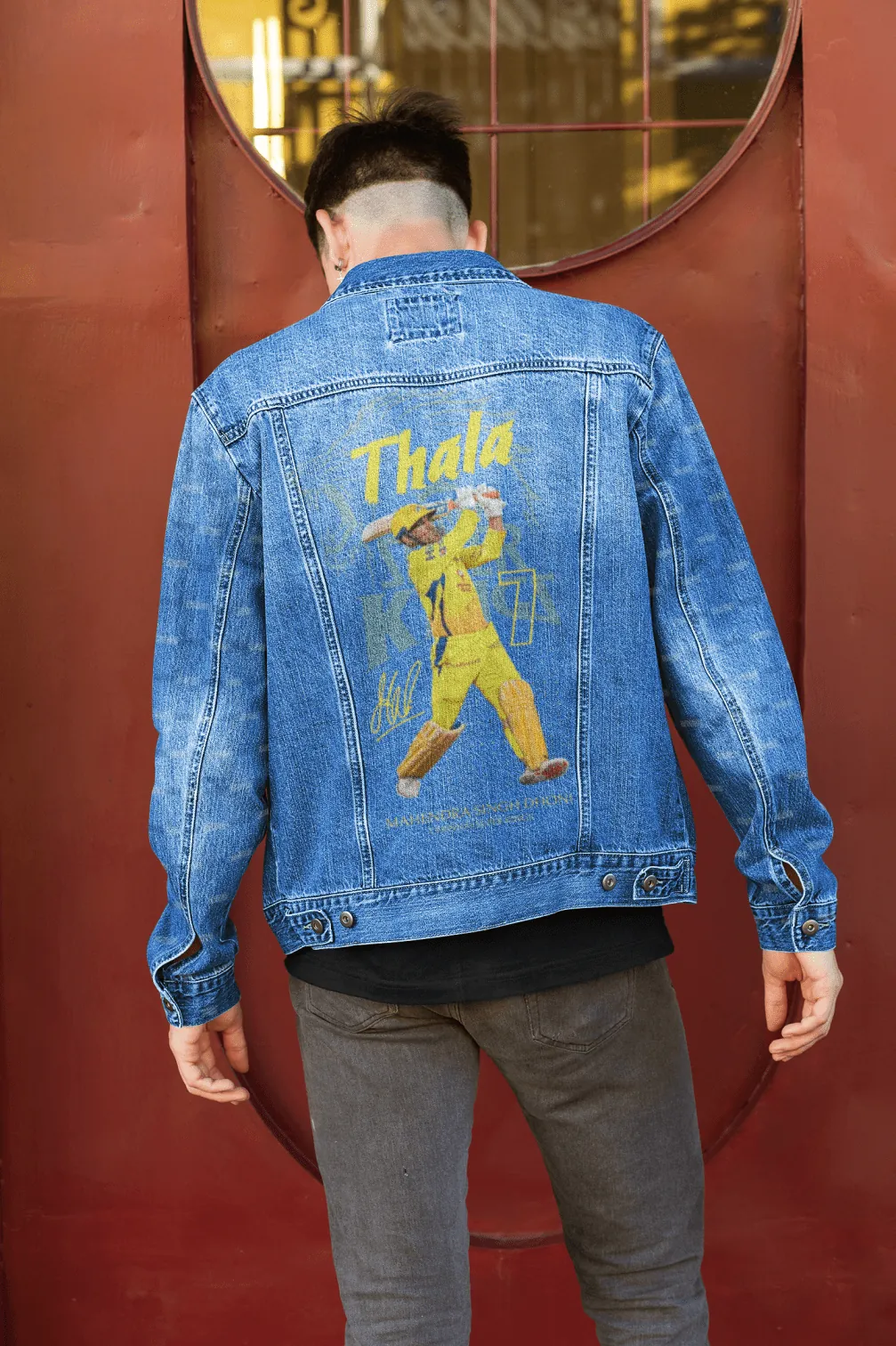Premium CSK Thala Tribute Hand-Painted Denim Jacket