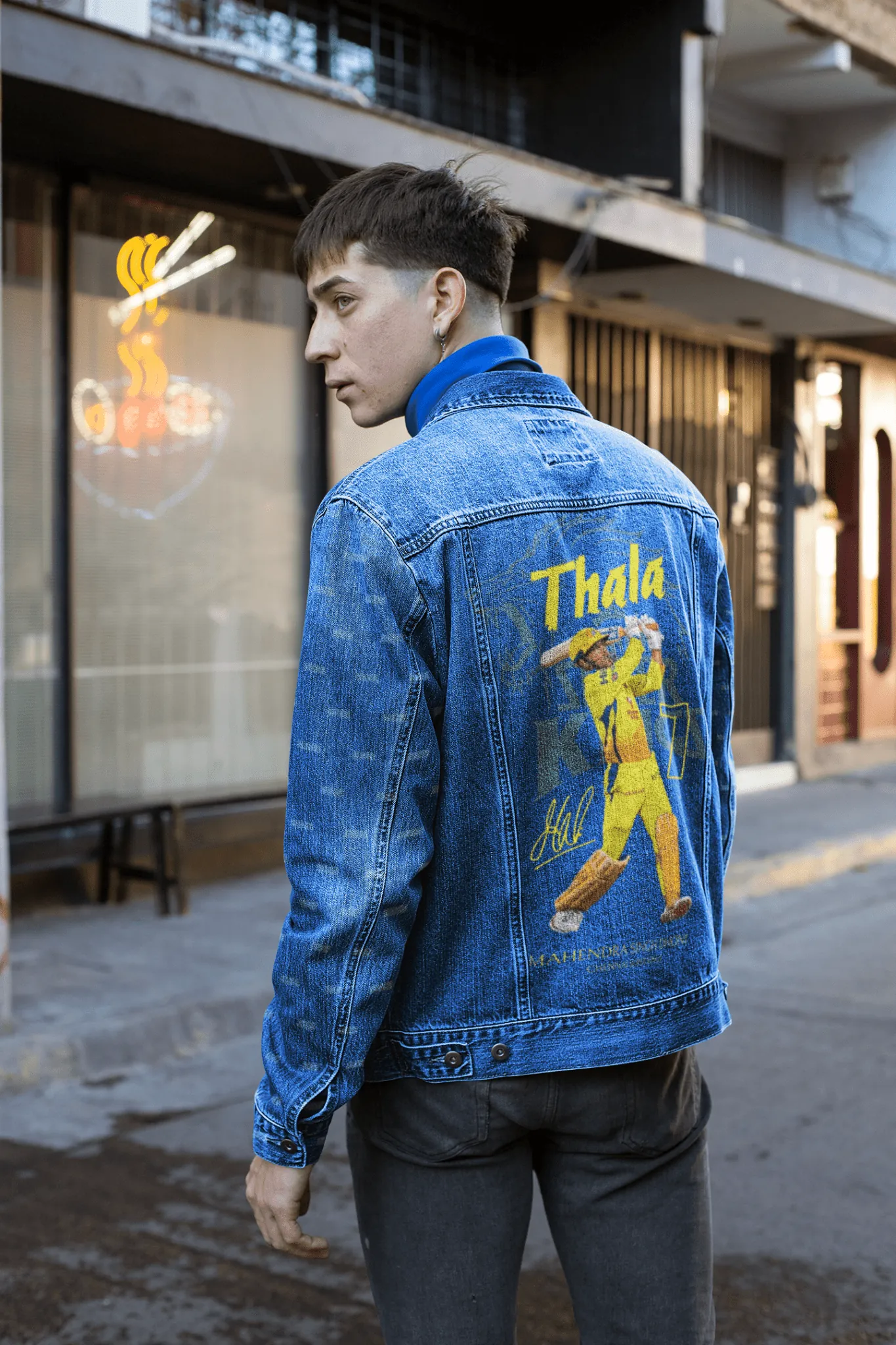 ['Premium CSK Thala Tribute Hand-Painted Denim Jacket by YORD (Denim) - photo 1 of 8', 'Premium CSK Thala Tribute Hand-Painted Denim Jacket by YORD (Denim) - photo 2 of 8', 'Premium CSK Thala Tribute Hand-Painted Denim Jacket by YORD (Denim) - photo 3 of 8', 'Premium CSK Thala Tribute Hand-Painted Denim Jacket by YORD (Denim) - photo 4 of 8', 'Premium CSK Thala Tribute Hand-Painted Denim Jacket by YORD (Denim) - photo 5 of 8', 'Premium CSK Thala Tribute Hand-Painted Denim Jacket by YORD (Denim) - photo 6 of