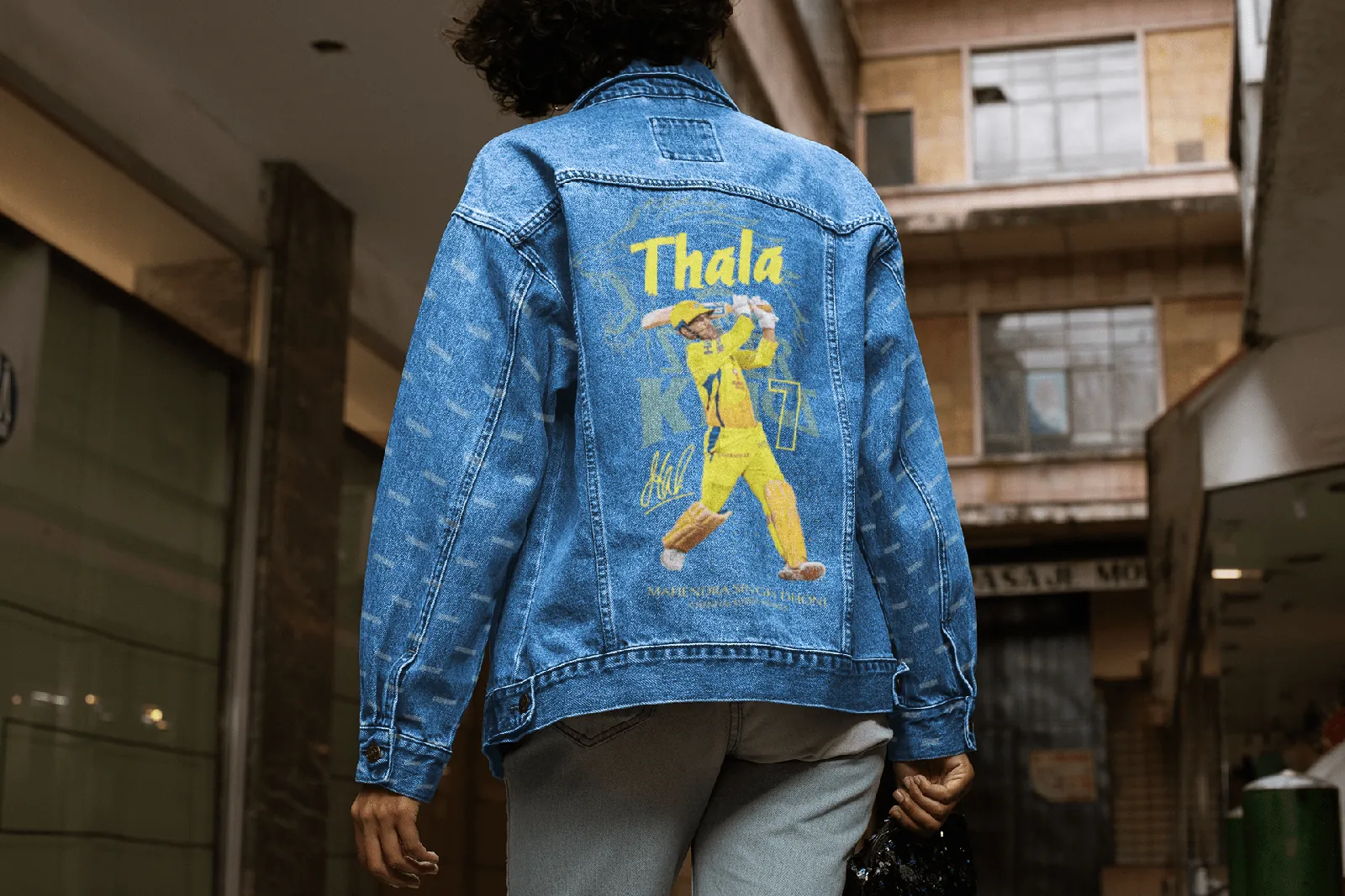 ['Premium CSK Thala Tribute Hand-Painted Denim Jacket by YORD (Denim) - photo 1 of 8', 'Premium CSK Thala Tribute Hand-Painted Denim Jacket by YORD (Denim) - photo 2 of 8', 'Premium CSK Thala Tribute Hand-Painted Denim Jacket by YORD (Denim) - photo 3 of 8', 'Premium CSK Thala Tribute Hand-Painted Denim Jacket by YORD (Denim) - photo 4 of 8', 'Premium CSK Thala Tribute Hand-Painted Denim Jacket by YORD (Denim) - photo 5 of 8', 'Premium CSK Thala Tribute Hand-Painted Denim Jacket by YORD (Denim) - photo 6 of