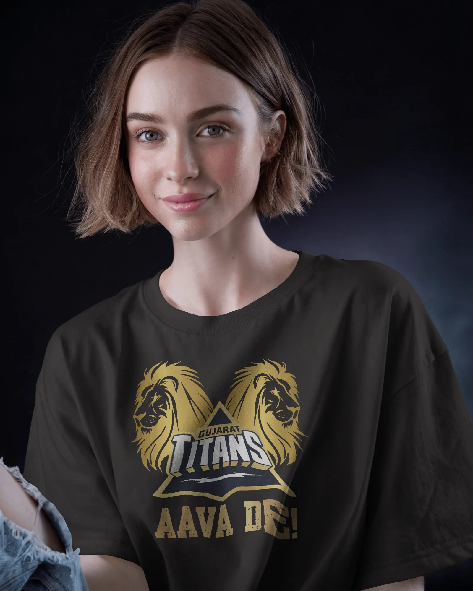 ['Premium Gujarat Titans Oversized IPL T-shirt - AAVA DE! by YORD (T-Shirts) - photo 1 of 5', 'Premium Gujarat Titans Oversized IPL T-shirt - AAVA DE! by YORD (T-Shirts) - photo 2 of 5', 'Premium Gujarat Titans Oversized IPL T-shirt - AAVA DE! by YORD (T-Shirts) - photo 3 of 5', 'Premium Gujarat Titans Oversized IPL T-shirt - AAVA DE! by YORD (T-Shirts) - photo 4 of 5', 'Premium Gujarat Titans Oversized IPL T-shirt - AAVA DE! by YORD (T-Shirts) - photo 5 of 5']