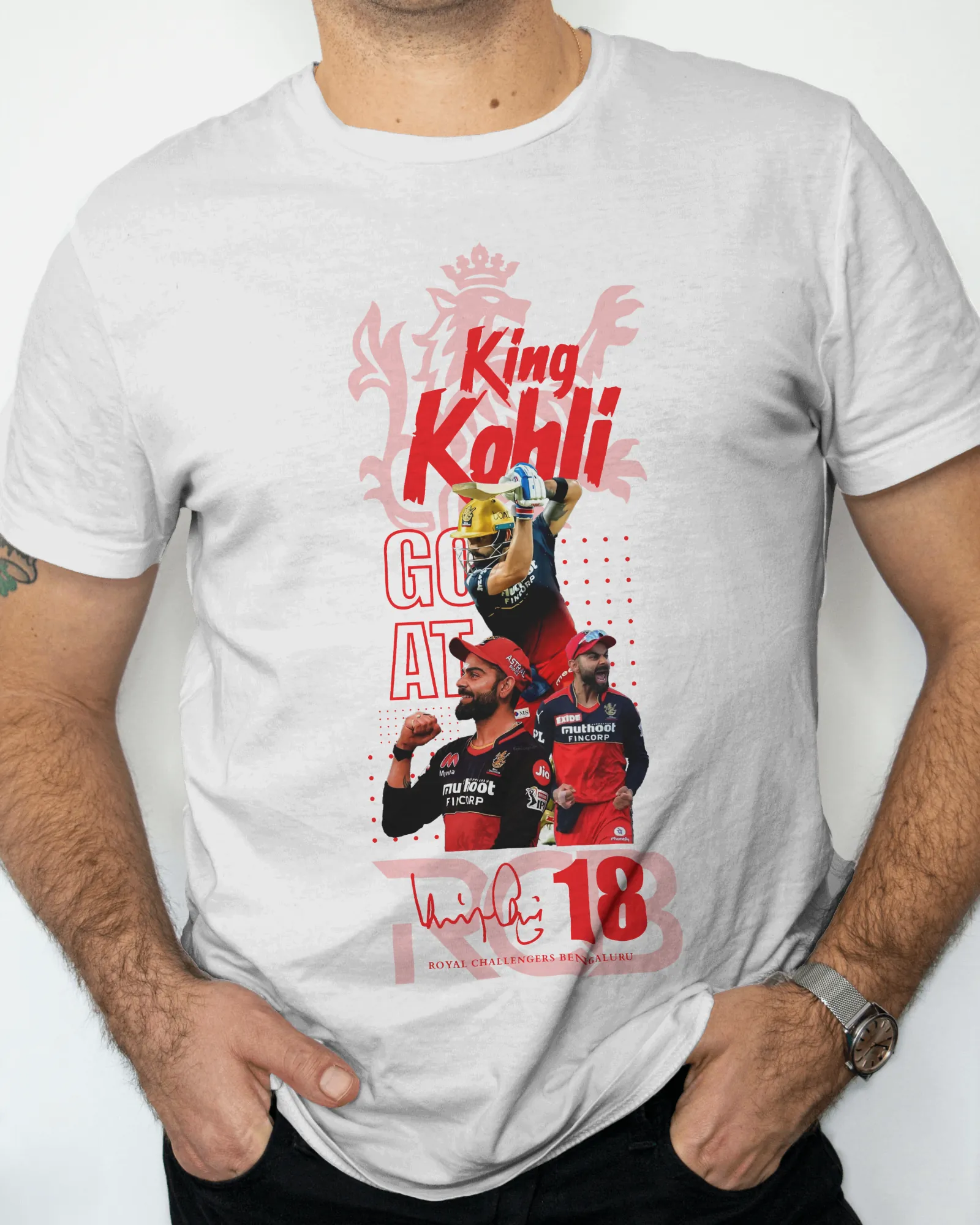 ['Premium King Kohli RCB Cricket Fan Tribute Regular T-shirt #18 by YORD (T-Shirts) - photo 1 of 6', 'Premium King Kohli RCB Cricket Fan Tribute Regular T-shirt #18 by YORD (T-Shirts) - photo 2 of 6', 'Premium King Kohli RCB Cricket Fan Tribute Regular T-shirt #18 by YORD (T-Shirts) - photo 3 of 6', 'Premium King Kohli RCB Cricket Fan Tribute Regular T-shirt #18 by YORD (T-Shirts) - photo 4 of 6', 'Premium King Kohli RCB Cricket Fan Tribute Regular T-shirt #18 by YORD (T-Shirts) - photo 5 of 6', 'Premium Ki