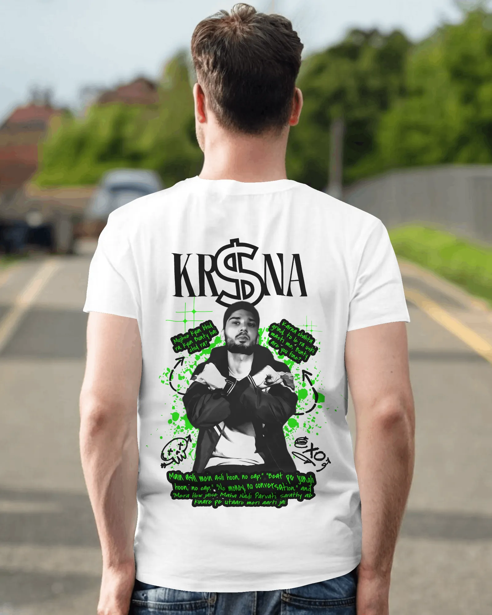 ['Premium KRSNA Graphic Typography Regular Fit T-shirt by YORD (T-Shirts) - photo 1 of 6', 'Premium KRSNA Graphic Typography Regular Fit T-shirt by YORD (T-Shirts) - photo 2 of 6', 'Premium KRSNA Graphic Typography Regular Fit T-shirt by YORD (T-Shirts) - photo 3 of 6', 'Premium KRSNA Graphic Typography Regular Fit T-shirt by YORD (T-Shirts) - photo 4 of 6', 'Premium KRSNA Graphic Typography Regular Fit T-shirt by YORD (T-Shirts) - photo 5 of 6', 'Premium KRSNA Graphic Typography Regular Fit T-shirt by YORD