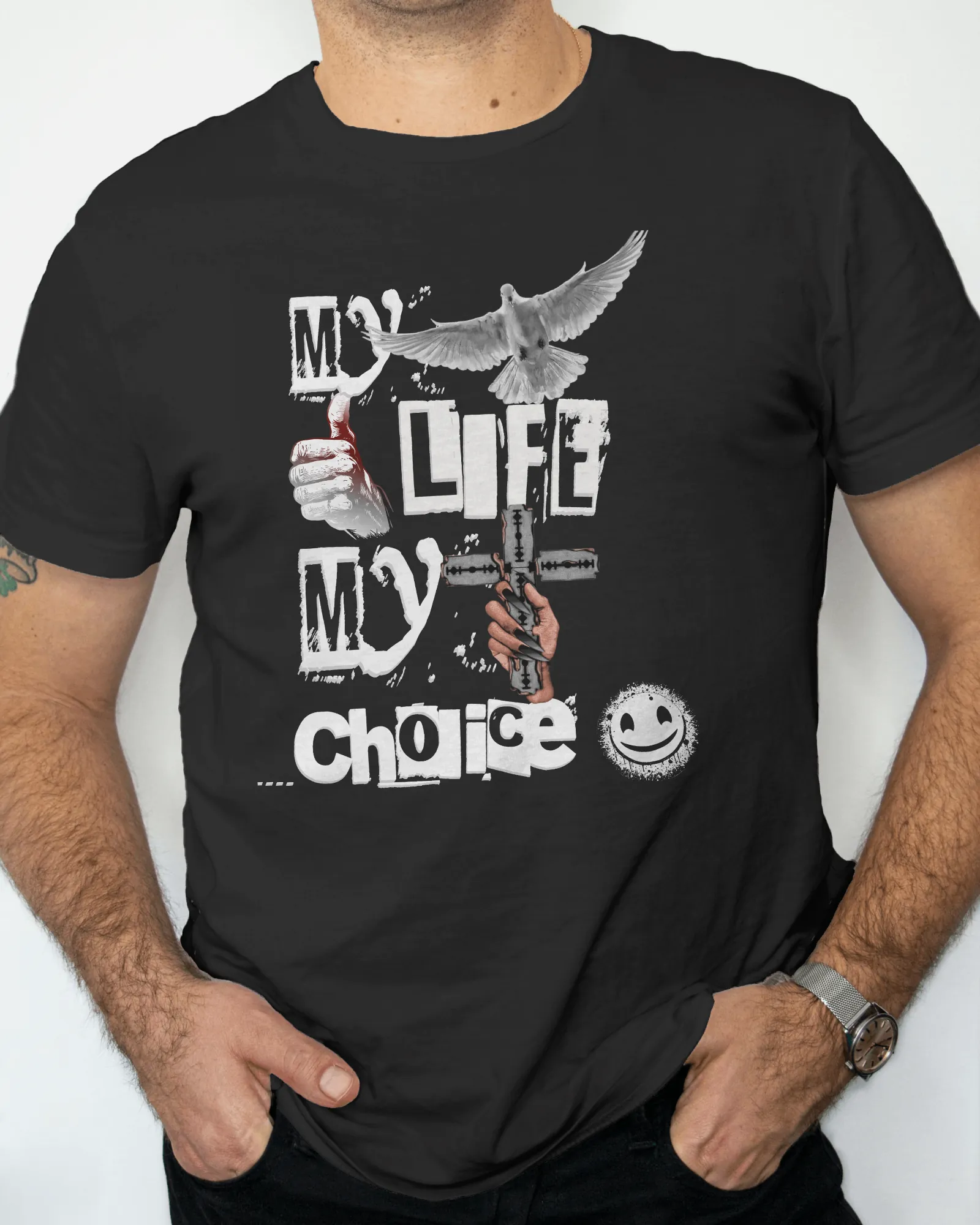 ["Premium 'My Life My Choice' Graphic Print Regular T-shirt by YORD (T-Shirts) - photo 1 of 6", "Premium 'My Life My Choice' Graphic Print Regular T-shirt by YORD (T-Shirts) - photo 2 of 6", "Premium 'My Life My Choice' Graphic Print Regular T-shirt by YORD (T-Shirts) - photo 3 of 6", "Premium 'My Life My Choice' Graphic Print Regular T-shirt by YORD (T-Shirts) - photo 4 of 6", "Premium 'My Life My Choice' Graphic Print Regular T-shirt by YORD (T-Shirts) - photo 5 of 6", "Premium 'My Life My Choice' Graphic