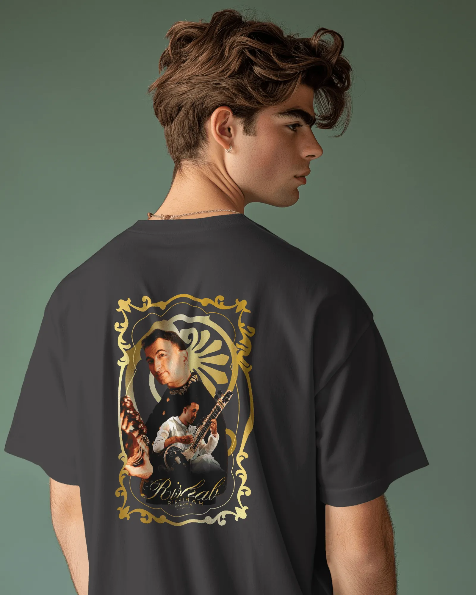 ["Premium Hand Printed Oversized 'Rishab Rikhiram Sharma' Gold Script T-shirt by YORD (T-Shirts) - photo 1 of 9", "Premium Hand Printed Oversized 'Rishab Rikhiram Sharma' Gold Script T-shirt by YORD (T-Shirts) - photo 2 of 9", "Premium Hand Printed Oversized 'Rishab Rikhiram Sharma' Gold Script T-shirt by YORD (T-Shirts) - photo 3 of 9", "Premium Hand Printed Oversized 'Rishab Rikhiram Sharma' Gold Script T-shirt by YORD (T-Shirts) - photo 4 of 9", "Premium Hand Printed Oversized 'Rishab Rikhiram Sharma' Go