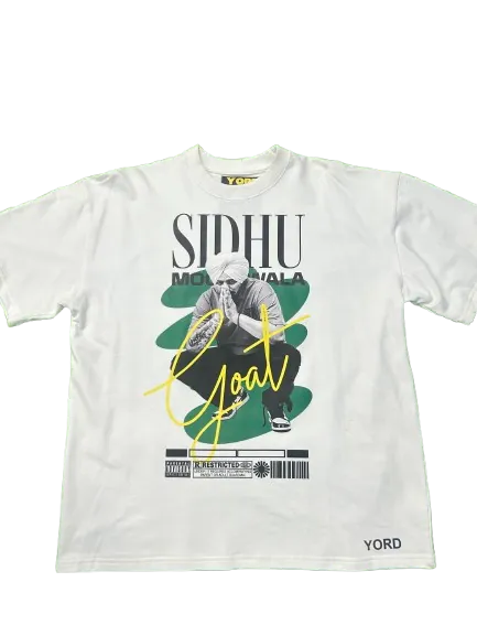 Premium Oversized SIDHU MOOSEWALA GOAT White T-shirt - alternate view