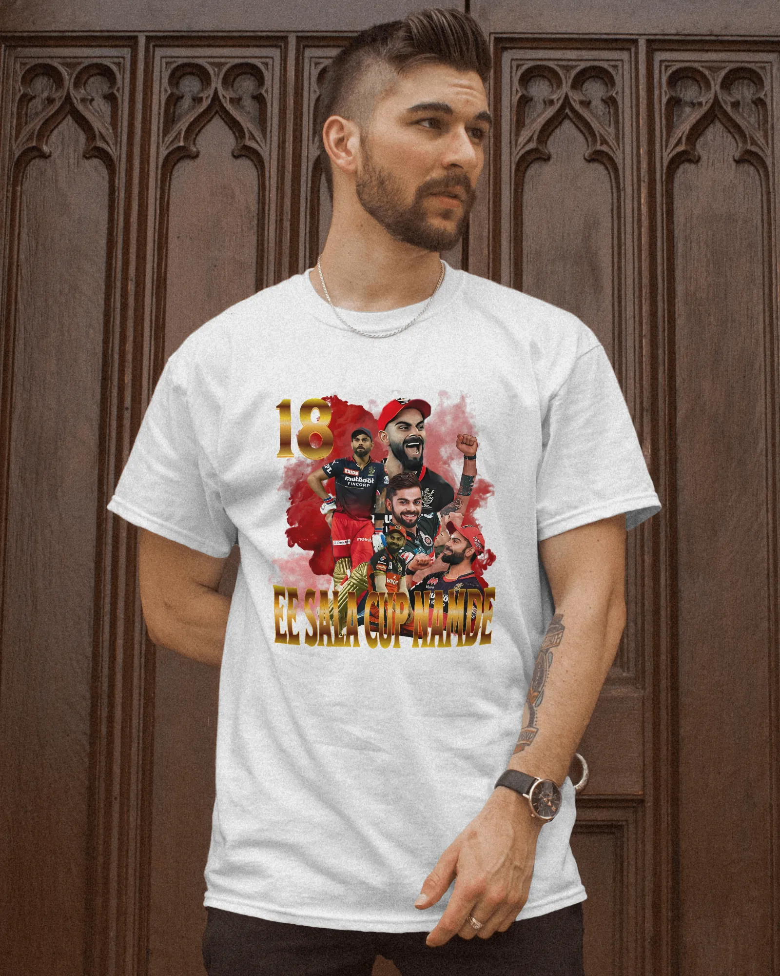 ["Premium RCB Cricket Fan 'Ee Sala Cup Namde' White T-shirt by YORD (T-Shirts) - photo 1 of 8", "Premium RCB Cricket Fan 'Ee Sala Cup Namde' White T-shirt by YORD (T-Shirts) - photo 2 of 8", "Premium RCB Cricket Fan 'Ee Sala Cup Namde' White T-shirt by YORD (T-Shirts) - photo 3 of 8", "Premium RCB Cricket Fan 'Ee Sala Cup Namde' White T-shirt by YORD (T-Shirts) - photo 4 of 8", "Premium RCB Cricket Fan 'Ee Sala Cup Namde' White T-shirt by YORD (T-Shirts) - photo 5 of 8", "Premium RCB Cricket Fan 'Ee Sala Cu