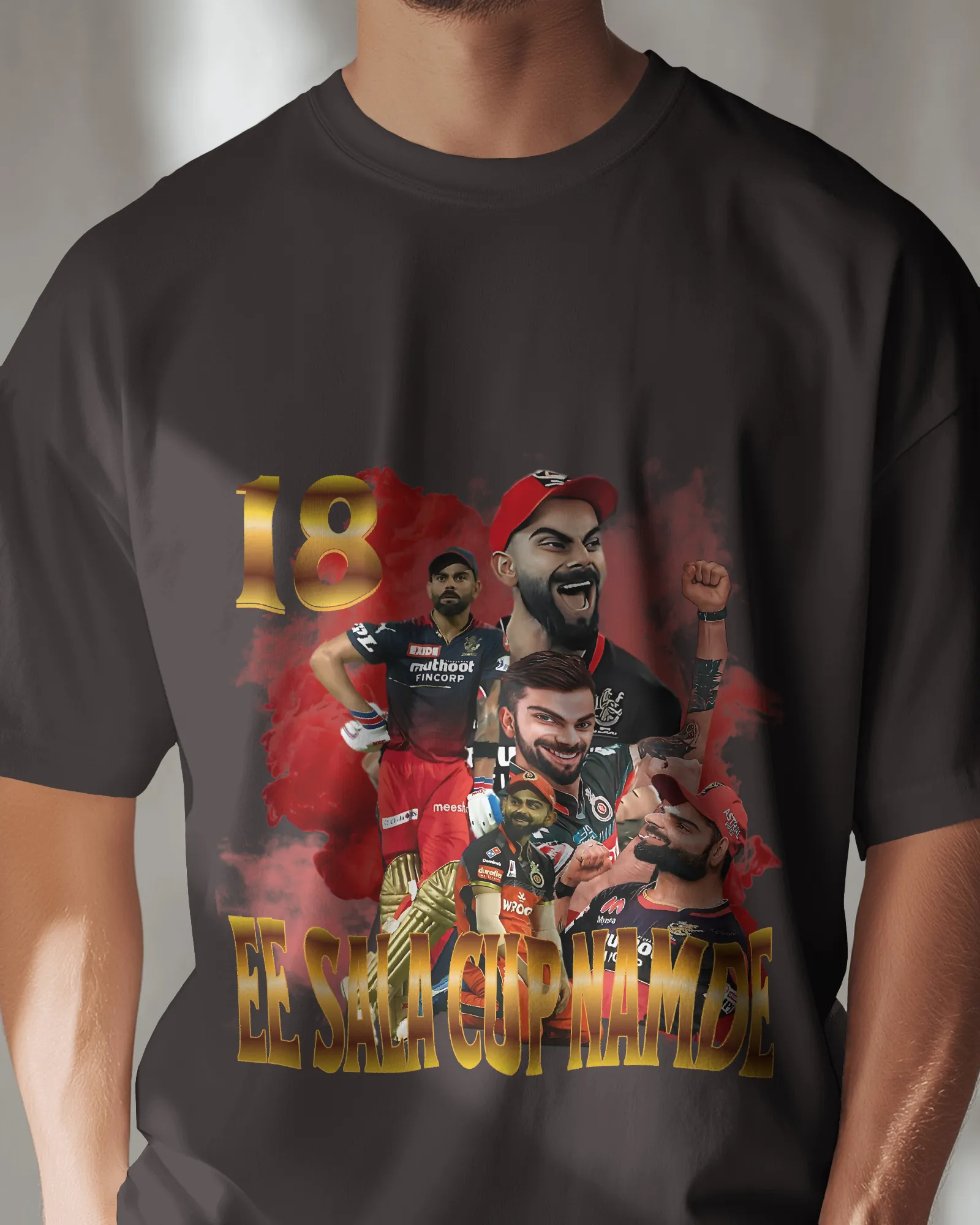 Premium RCB Cricket Team 'EE SALA CUP NAMDE' Dark Grey T-shirt