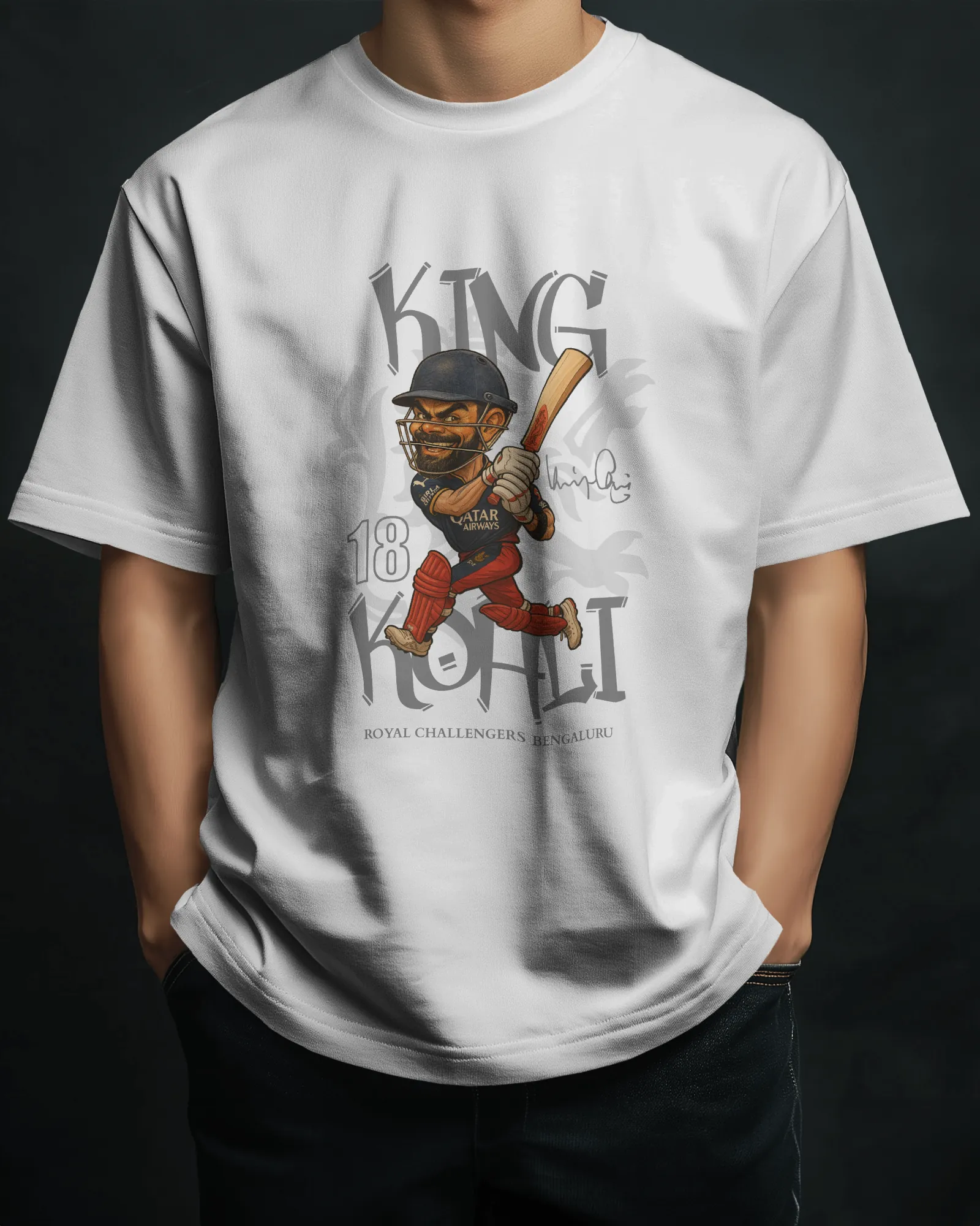 ['Premium RCB King Kohli Oversized Cricket T-shirt | IPL Edition by YORD (T-Shirts) - photo 1 of 8', 'Premium RCB King Kohli Oversized Cricket T-shirt | IPL Edition by YORD (T-Shirts) - photo 2 of 8', 'Premium RCB King Kohli Oversized Cricket T-shirt | IPL Edition by YORD (T-Shirts) - photo 3 of 8', 'Premium RCB King Kohli Oversized Cricket T-shirt | IPL Edition by YORD (T-Shirts) - photo 4 of 8', 'Premium RCB King Kohli Oversized Cricket T-shirt | IPL Edition by YORD (T-Shirts) - photo 5 of 8', 'Premium RC