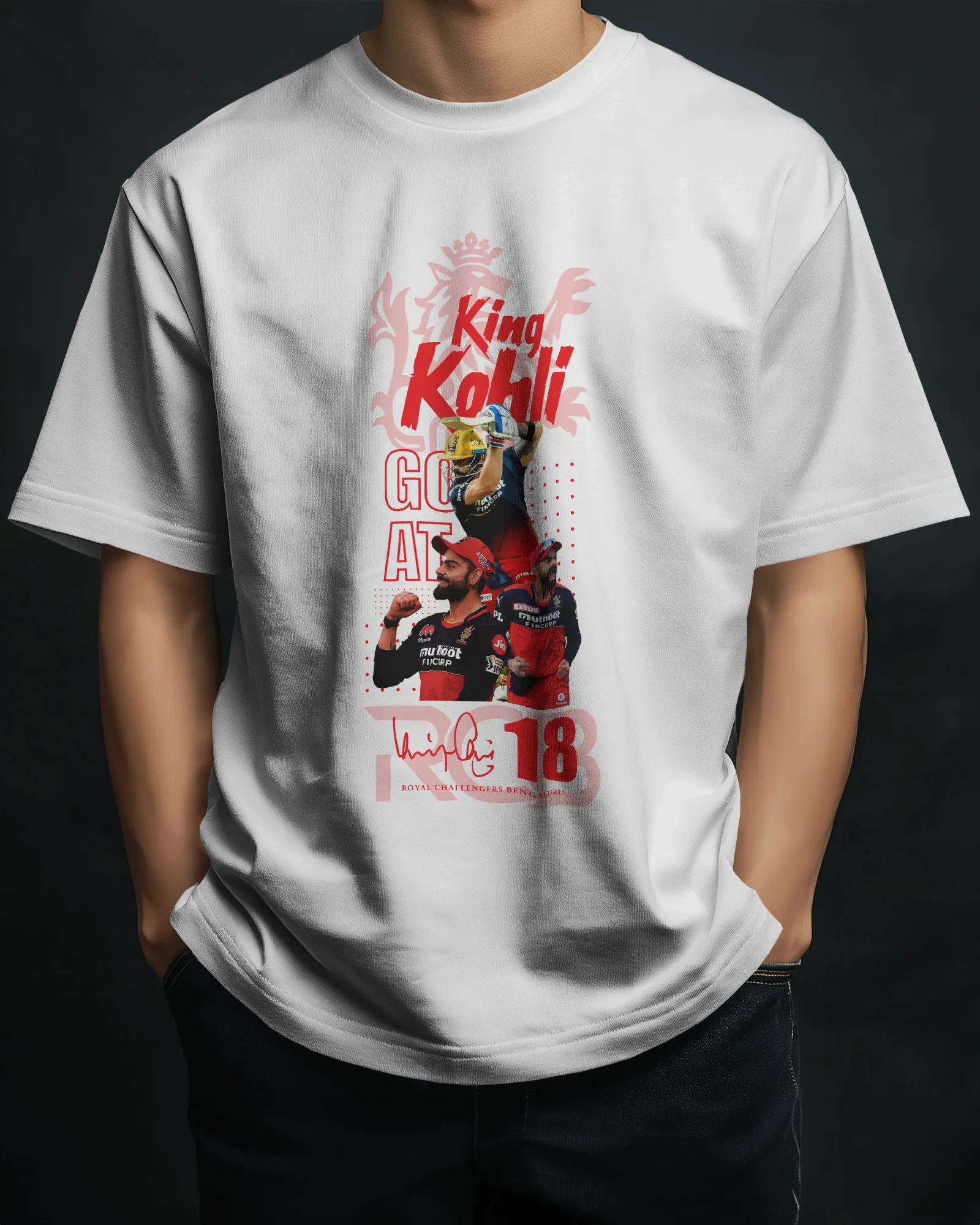 ['Premium RCB King Kohli Oversized T-shirt | Limited Edition by YORD (T-Shirts) - photo 1 of 9', 'Premium RCB King Kohli Oversized T-shirt | Limited Edition by YORD (T-Shirts) - photo 2 of 9', 'Premium RCB King Kohli Oversized T-shirt | Limited Edition by YORD (T-Shirts) - photo 3 of 9', 'Premium RCB King Kohli Oversized T-shirt | Limited Edition by YORD (T-Shirts) - photo 4 of 9', 'Premium RCB King Kohli Oversized T-shirt | Limited Edition by YORD (T-Shirts) - photo 5 of 9', 'Premium RCB King Kohli Oversiz