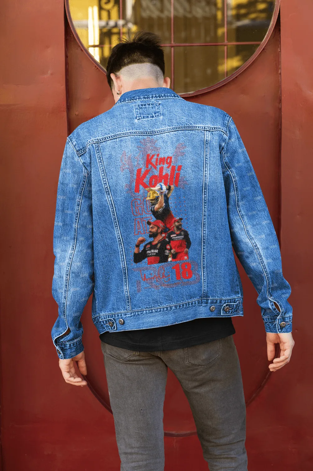 Premium RCB Virat Kohli King Denim Jacket - Limited Edition