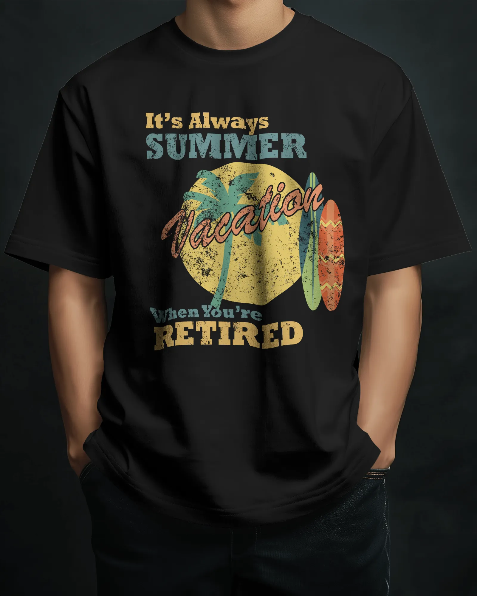 Premium Retirement Vacation Oversized Black T-Shirt - alternate view