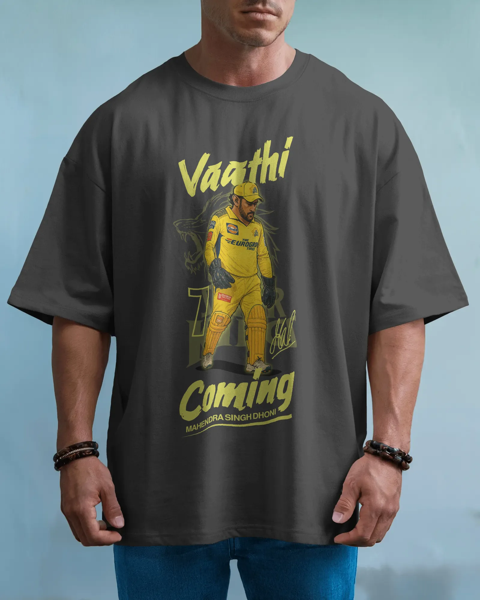 ['Premium Vaathi Coming MS Dhoni CSK Oversized T-shirt by YORD (T-Shirts) - photo 1 of 6', 'Premium Vaathi Coming MS Dhoni CSK Oversized T-shirt by YORD (T-Shirts) - photo 2 of 6', 'Premium Vaathi Coming MS Dhoni CSK Oversized T-shirt by YORD (T-Shirts) - photo 3 of 6', 'Premium Vaathi Coming MS Dhoni CSK Oversized T-shirt by YORD (T-Shirts) - photo 4 of 6', 'Premium Vaathi Coming MS Dhoni CSK Oversized T-shirt by YORD (T-Shirts) - photo 5 of 6', 'Premium Vaathi Coming MS Dhoni CSK Oversized T-shirt by YORD