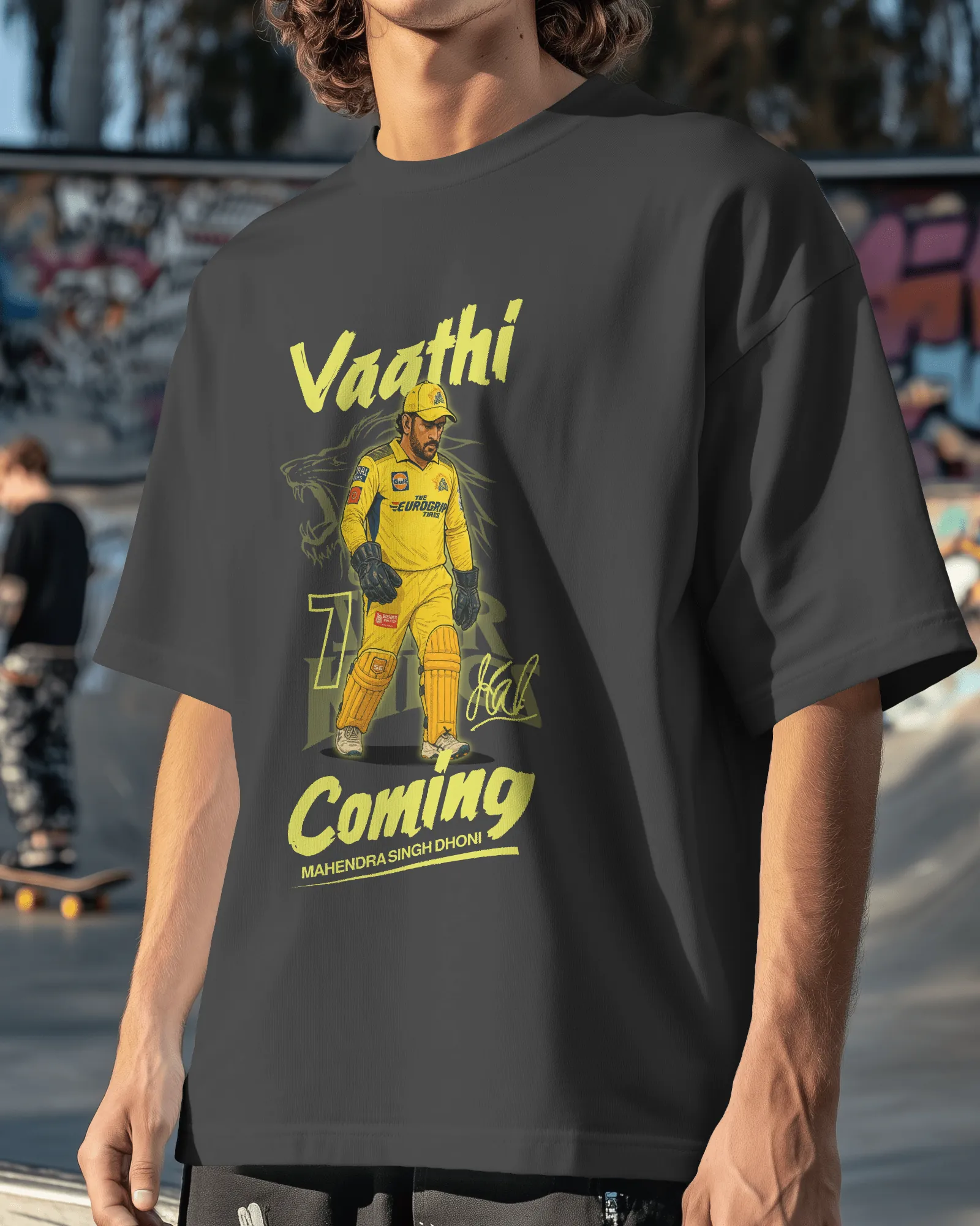 ['Premium Vaathi Coming MS Dhoni CSK Oversized T-shirt by YORD (T-Shirts) - photo 1 of 6', 'Premium Vaathi Coming MS Dhoni CSK Oversized T-shirt by YORD (T-Shirts) - photo 2 of 6', 'Premium Vaathi Coming MS Dhoni CSK Oversized T-shirt by YORD (T-Shirts) - photo 3 of 6', 'Premium Vaathi Coming MS Dhoni CSK Oversized T-shirt by YORD (T-Shirts) - photo 4 of 6', 'Premium Vaathi Coming MS Dhoni CSK Oversized T-shirt by YORD (T-Shirts) - photo 5 of 6', 'Premium Vaathi Coming MS Dhoni CSK Oversized T-shirt by YORD